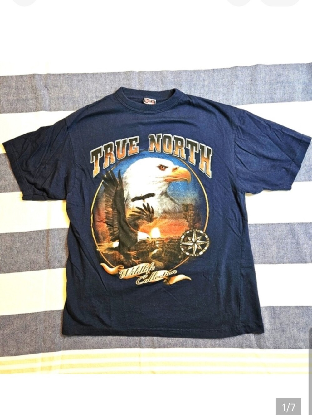 Vintage Y2K 100% Cotton Navy True North Eagle Tee Medium/Large